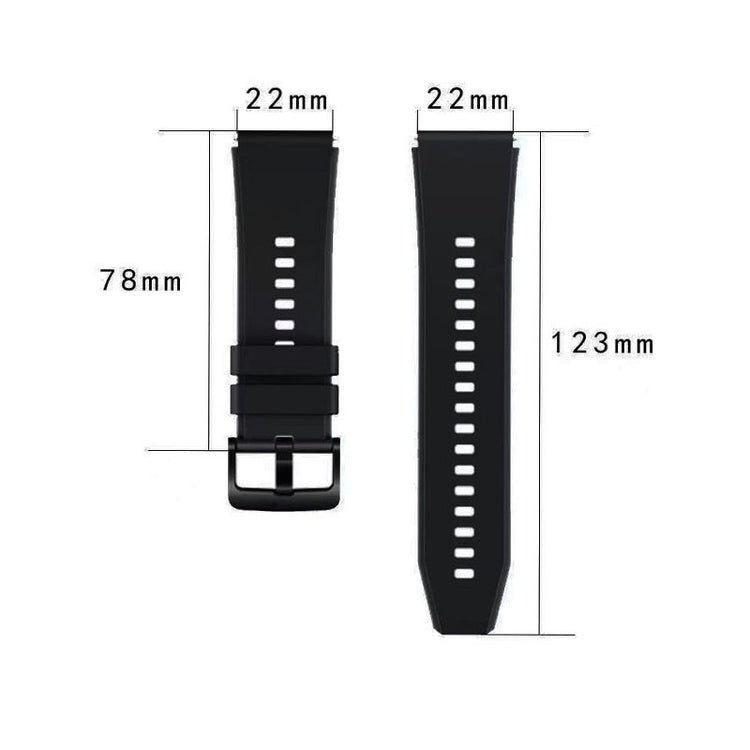 GT2 Pro Smart Watch Quick-Release Silicone Strap with dimensions 22mm and 123mm for comfortable wear.