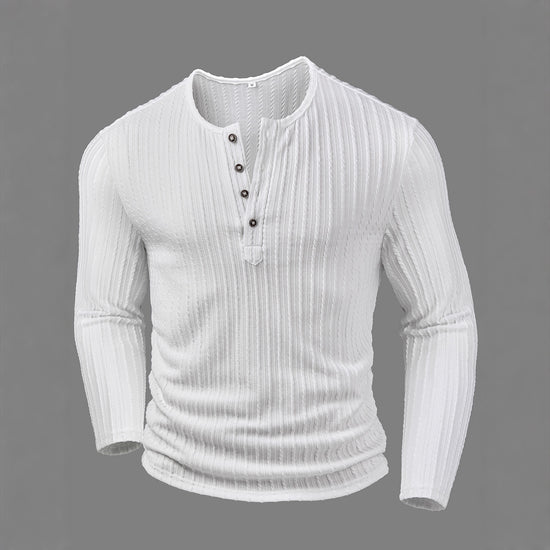 Textured Fabric Solid Color Knitted Crew Neck Buttoned Long Sleeves