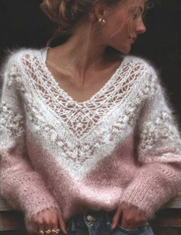 Womens Digitalprint Vneck Loose Sweater With A SoftCozy