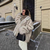 Mid Length Womens Faux Fox Fur Coat With A Blazer Style 