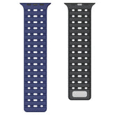 Breathable Magnetic-Attachment Perforated Watch Strap, one blue and one black, on a white background