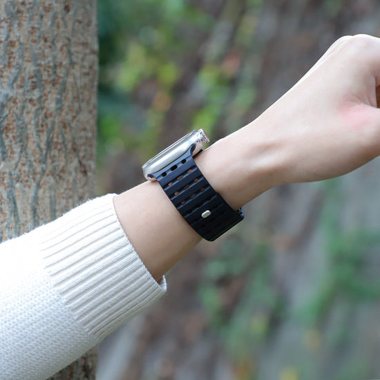 Breathable Magnetic-Attachment Perforated Watch Strap  on a blurred natural background