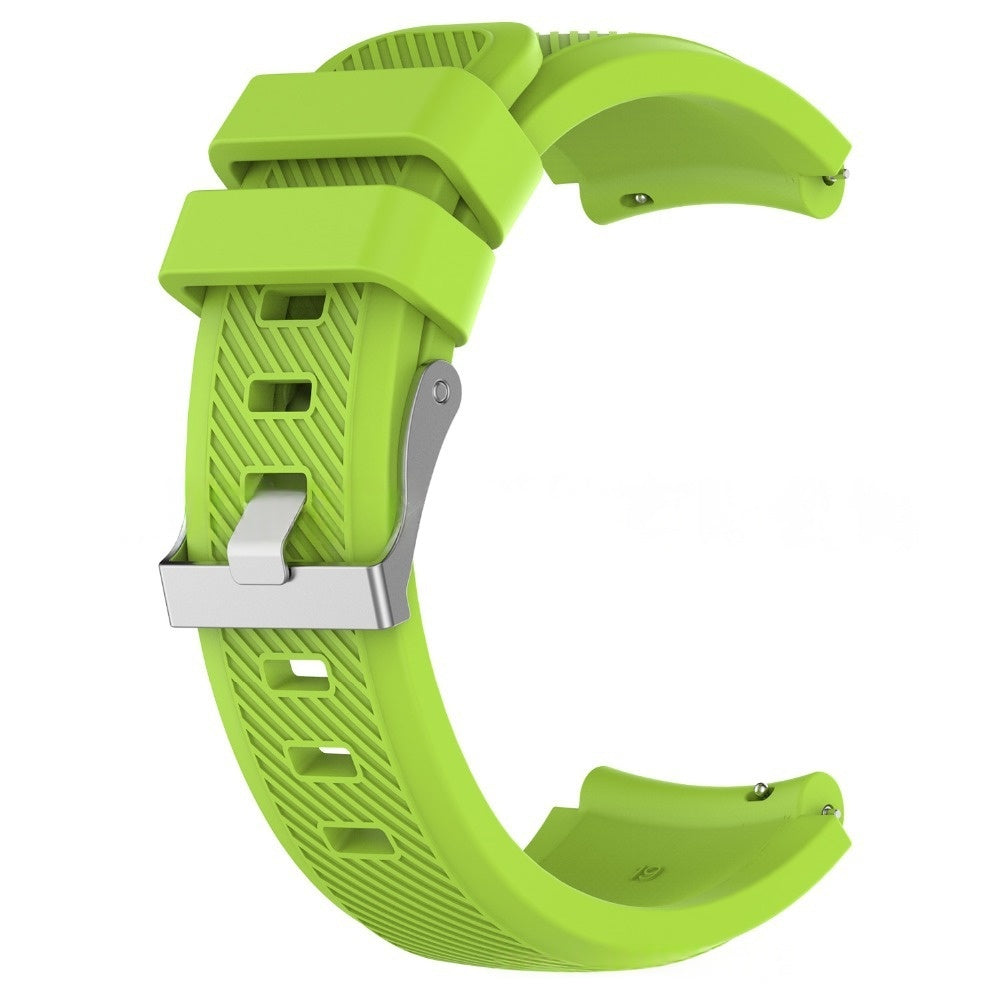 Twill Solid Color Silicone Replacement Watch Strap Green watch strap with silver clasp on a white background