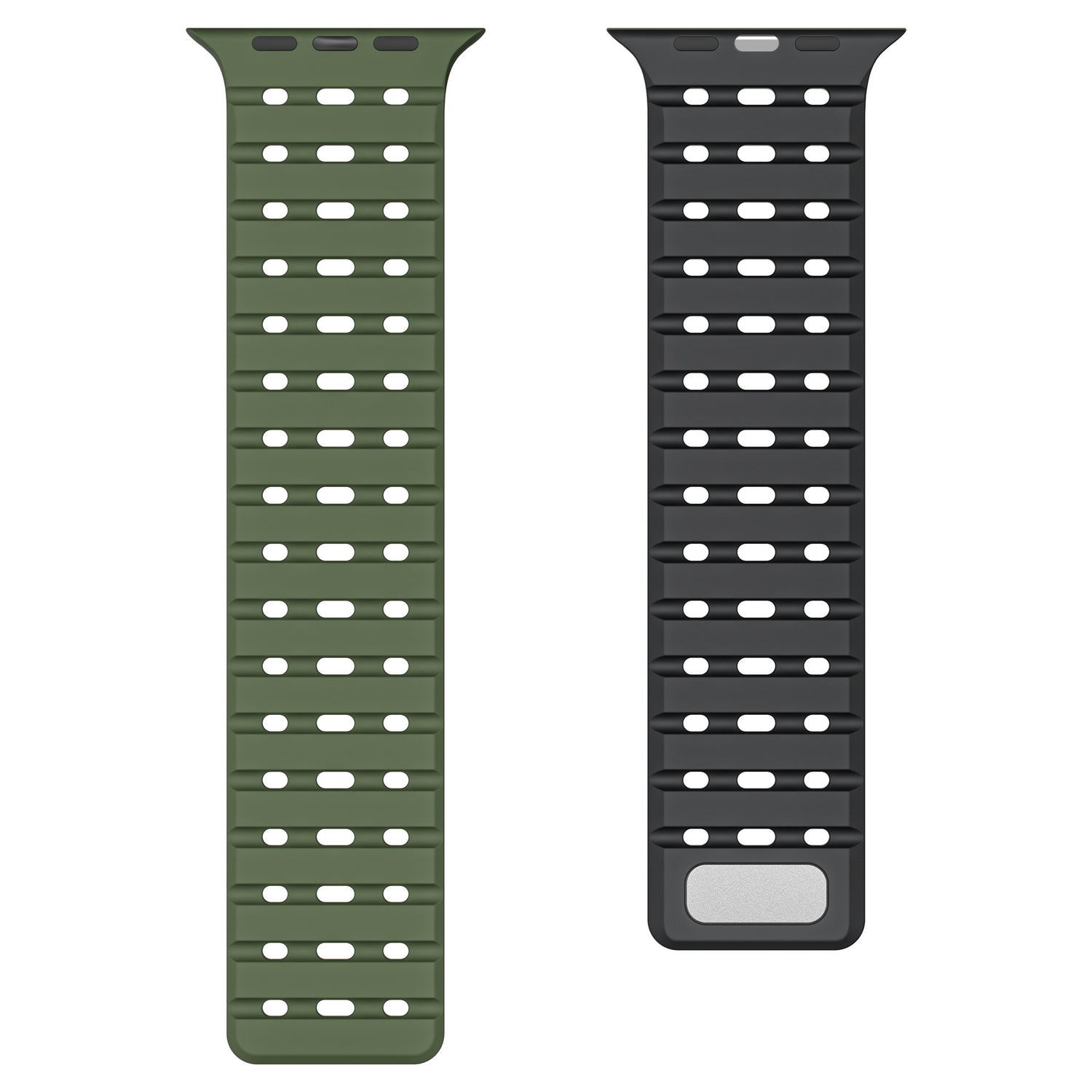 Breathable Magnetic-Attachment Perforated Watch Strap in green and black colors, ideal for active lifestyles.
