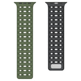 Breathable Magnetic-Attachment Perforated Watch Strap in green and black colors, ideal for active lifestyles.