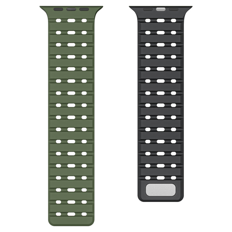 Breathable Magnetic-Attachment Perforated Watch Strap in green and black colors, ideal for active lifestyles.