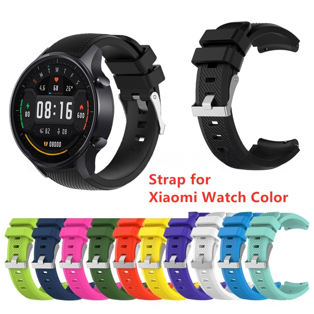 Twill Solid Color Silicone Replacement Watch Strap with interchangeable colorful straps on a white background