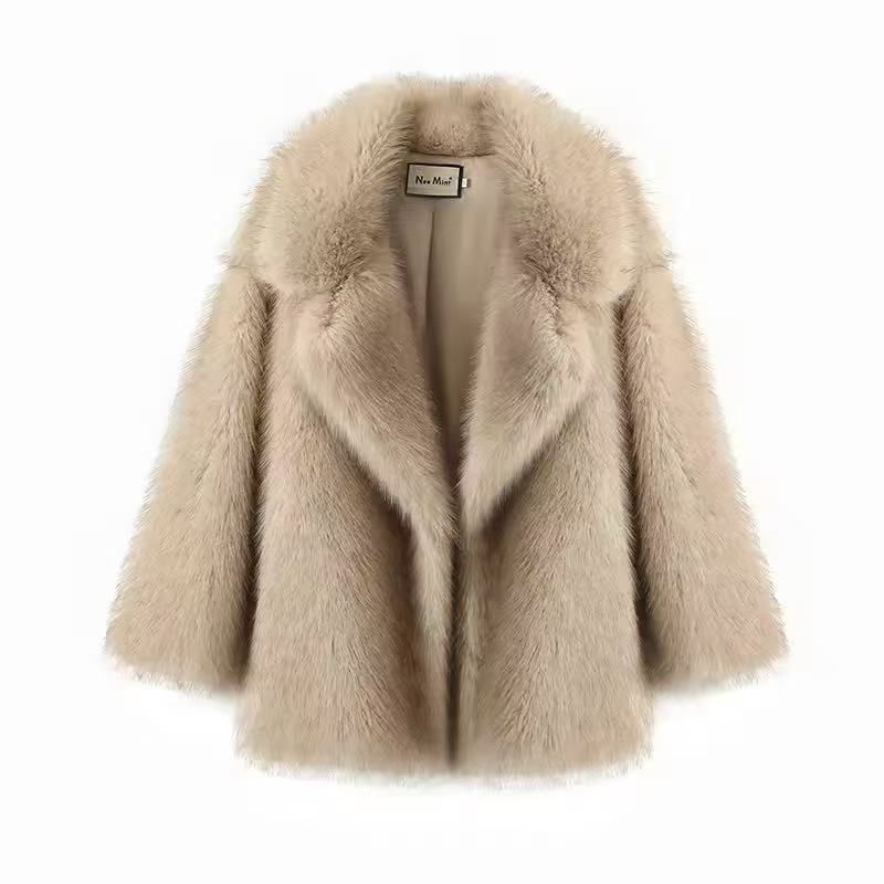 Mid Length Womens Faux Fox Fur Coat With A Blazer Style 