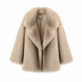 Mid Length Womens Faux Fox Fur Coat With A Blazer Style 