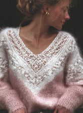 Womens Digitalprint Vneck Loose Sweater With A SoftCozy 
