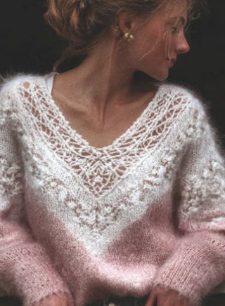 Womens Digitalprint Vneck Loose Sweater With A SoftCozy 