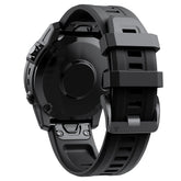 Black Silicone Quick-release Watch Strap with a detailed case and band on a white background