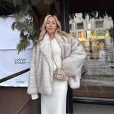 Mid Length Womens Faux Fox Fur Coat With A Blazer Style 