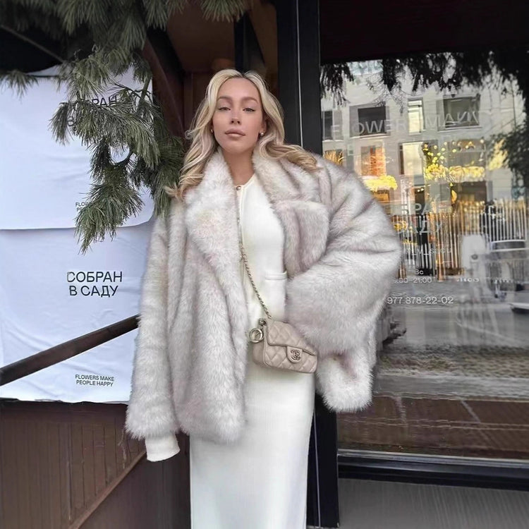 Mid Length Womens Faux Fox Fur Coat With A Blazer Style 
