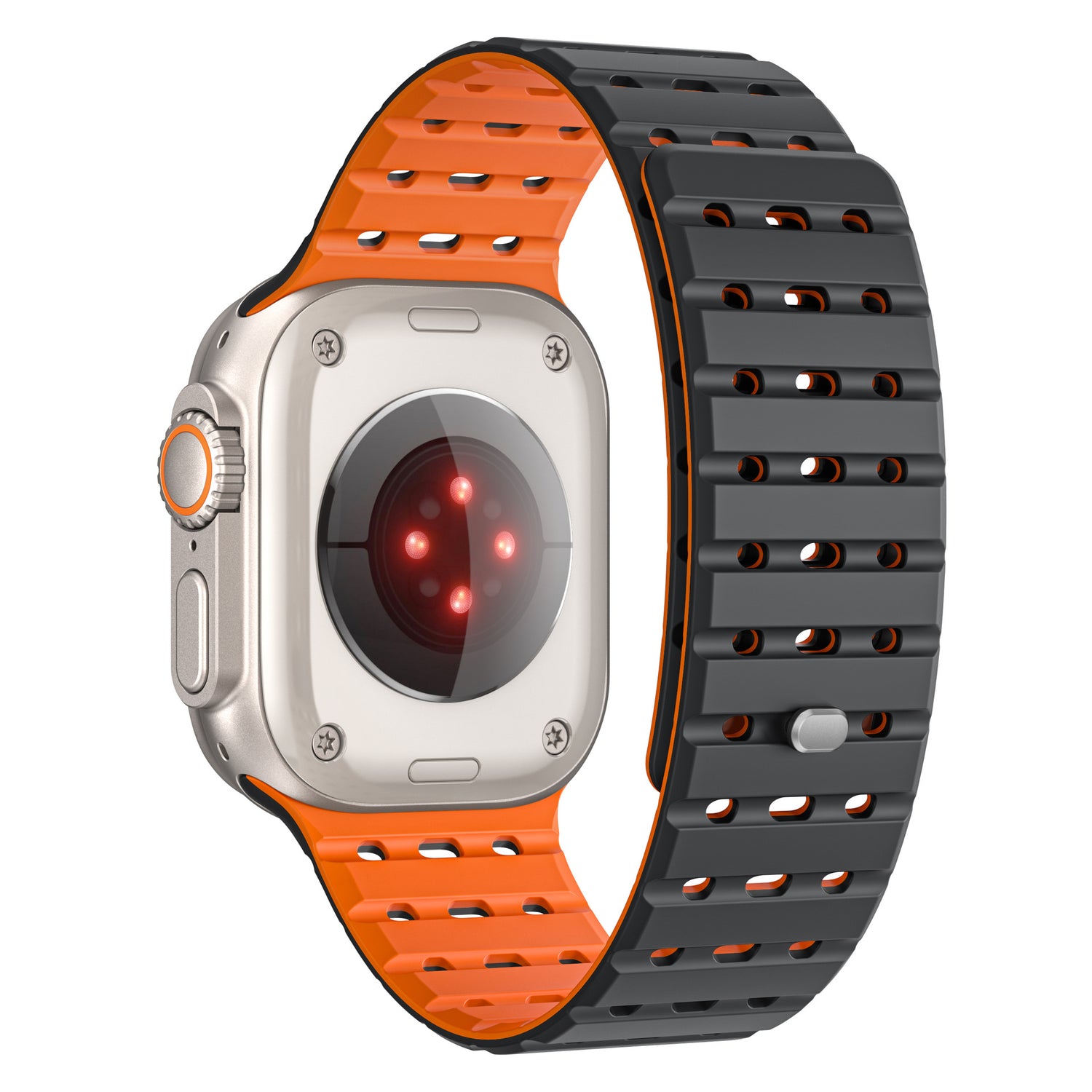 Breathable Magnetic-Attachment Perforated Watch Strap and black perforated band on a white background