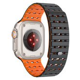 Breathable Magnetic-Attachment Perforated Watch Strap and black perforated band on a white background