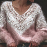 Womens Digitalprint Vneck Loose Sweater With A SoftCozy 