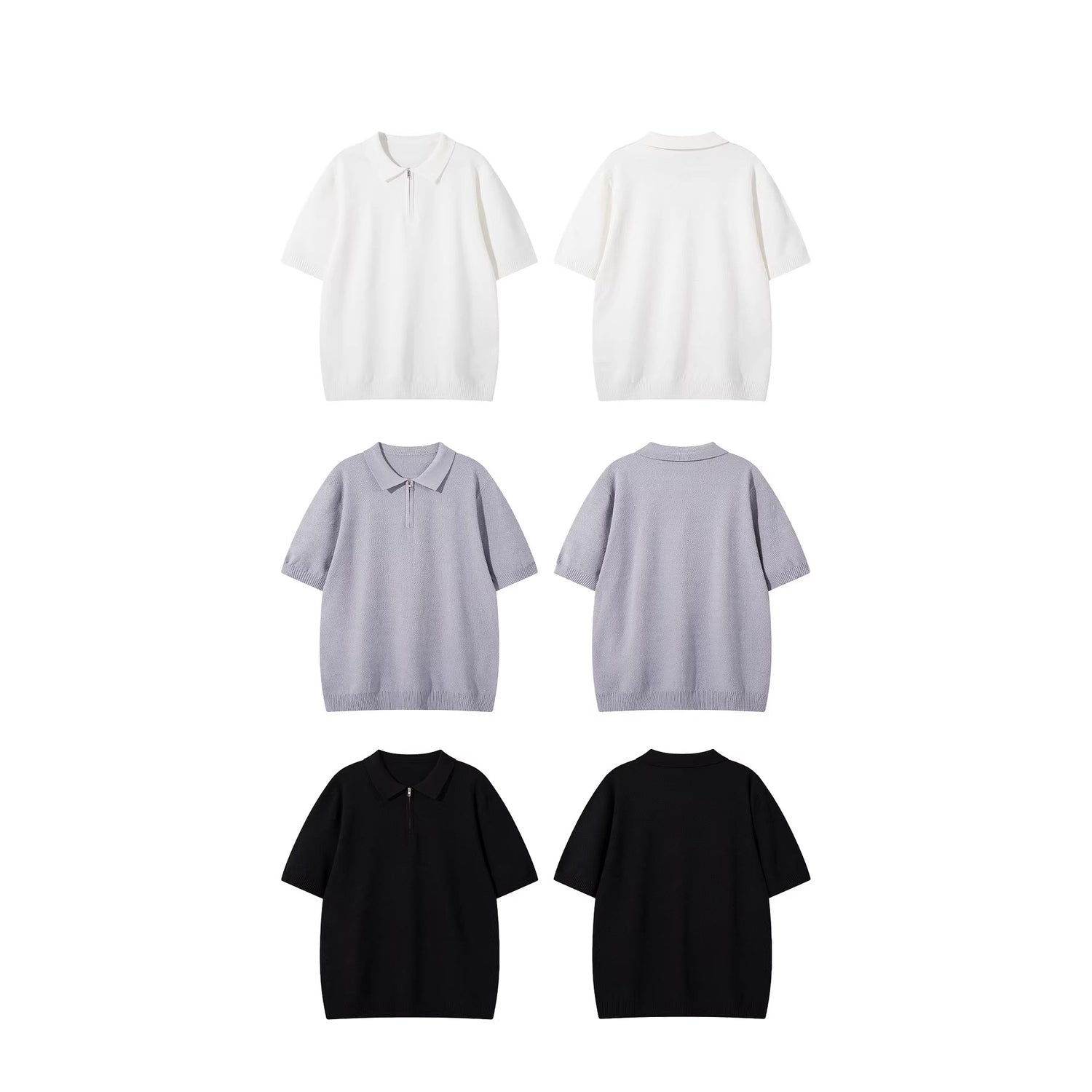 Mens Wear Textured Knitted Short-Sleeve Polo Shirt