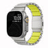 Titanium Norman Magnetic Clasp Ultra3 Watch Strap with a silver frame and yellow band on a white background