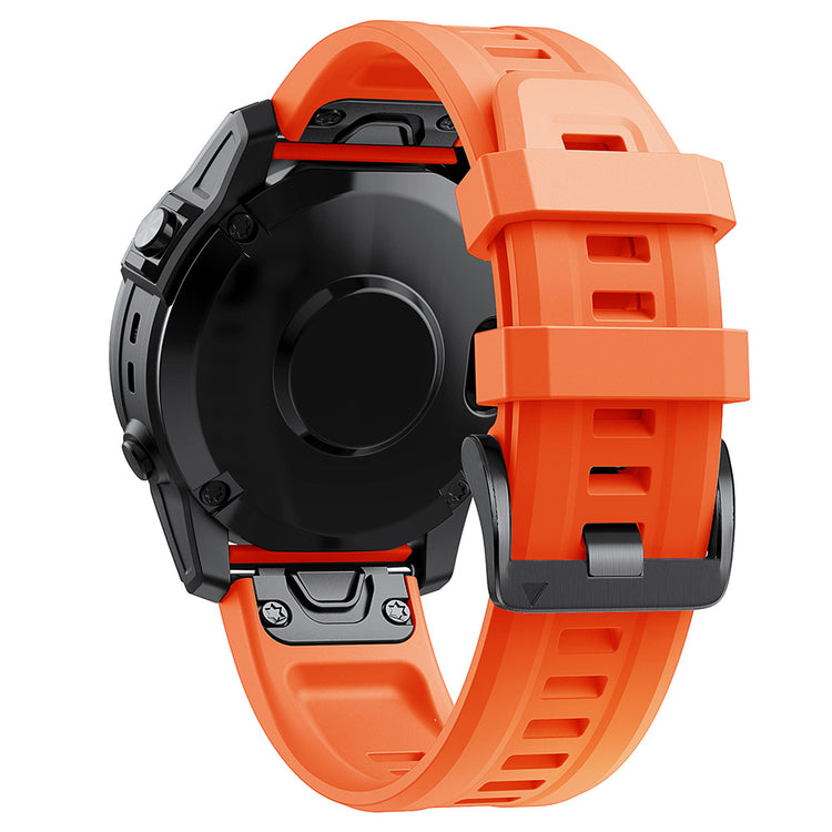 Orange Silicone Quick-release Watch Strap with black watch face on a white background