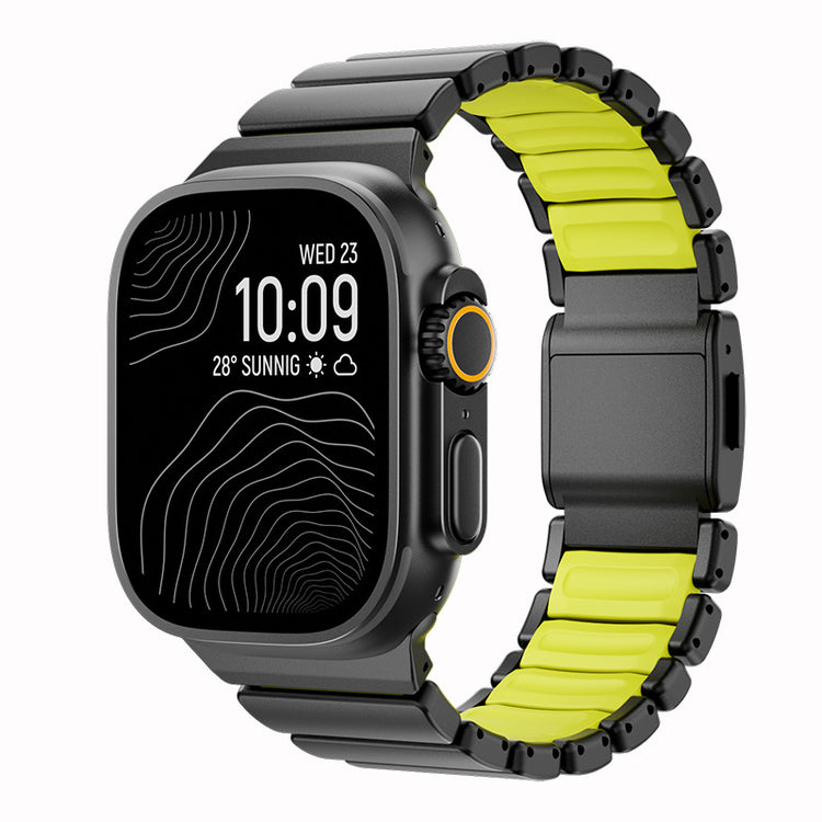 Titanium Norman Magnetic Clasp Ultra3 Watch Strap with a black and yellow band on a white background