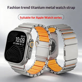 Silver and orange Titanium Norman Magnetic Clasp Ultra3 Watch Strap for Apple Watch on a light gray background