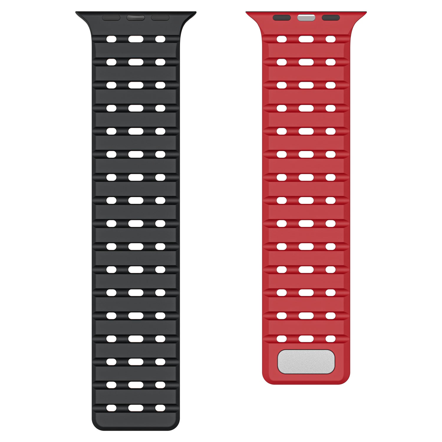 Breathable Magnetic-Attachment Perforated Watch Strap bands on a white background