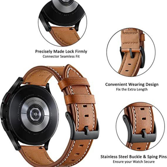 Premium Leather Watch Strap for GT3 Pro & GTR3 | 20mm & 22mm | Minimalist Design with close-up details on a white background