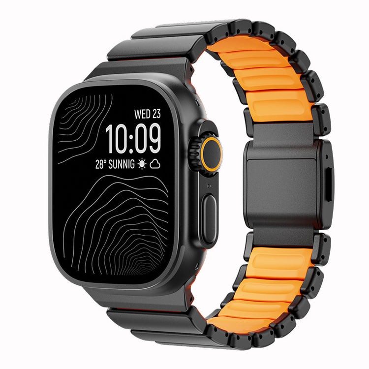 Titanium Norman Magnetic Clasp Ultra3 Watch Strap with black and orange band on a white background