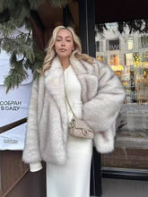 Mid Length Womens Faux Fox Fur Coat With A Blazer Style 