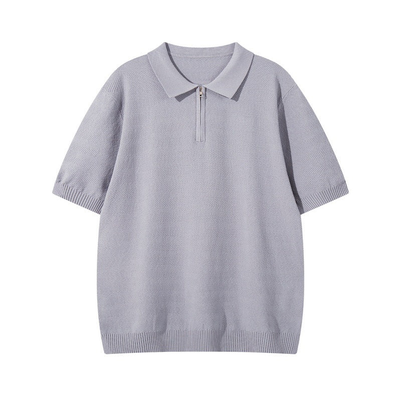 Mens Wear Textured Knitted Short-Sleeve Polo Shirt
