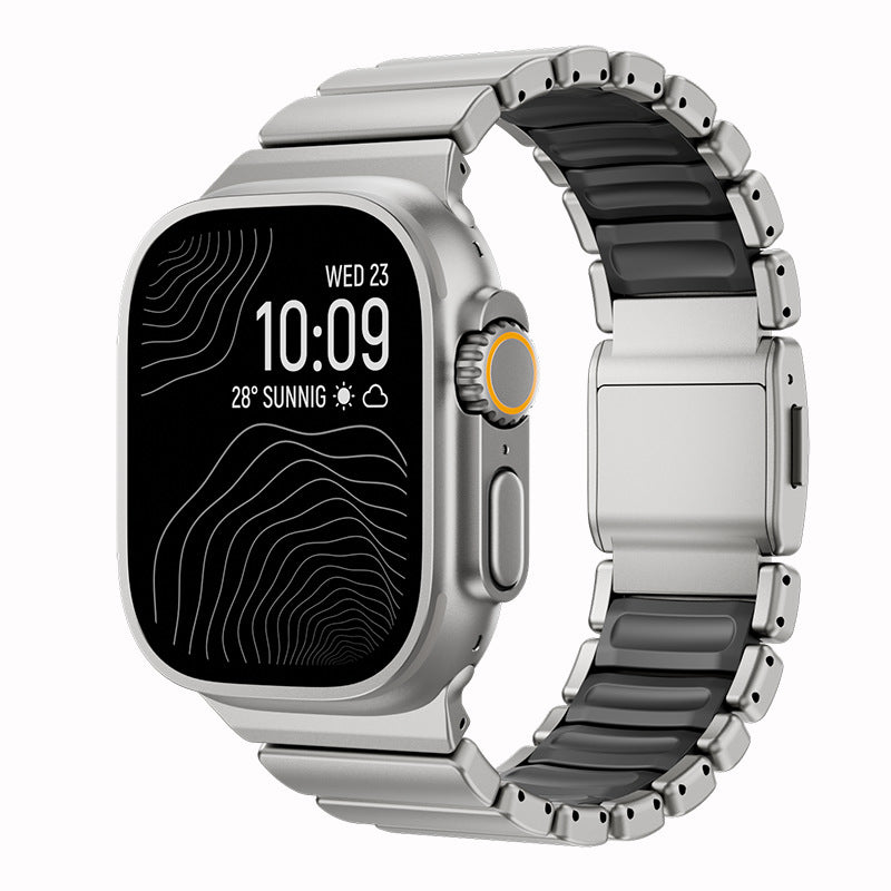 Titanium Norman Magnetic Clasp Ultra3 Watch Strap with a metallic band on a white background