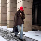 Mid Length Womens Faux Fox Fur Coat With A Blazer Style 