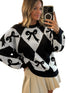 Womens Trendy Pullover Sweater With A Bow-knot Print And Long Knitted 