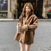 Thickened Lambskin Coat With Integrated Fur Lining