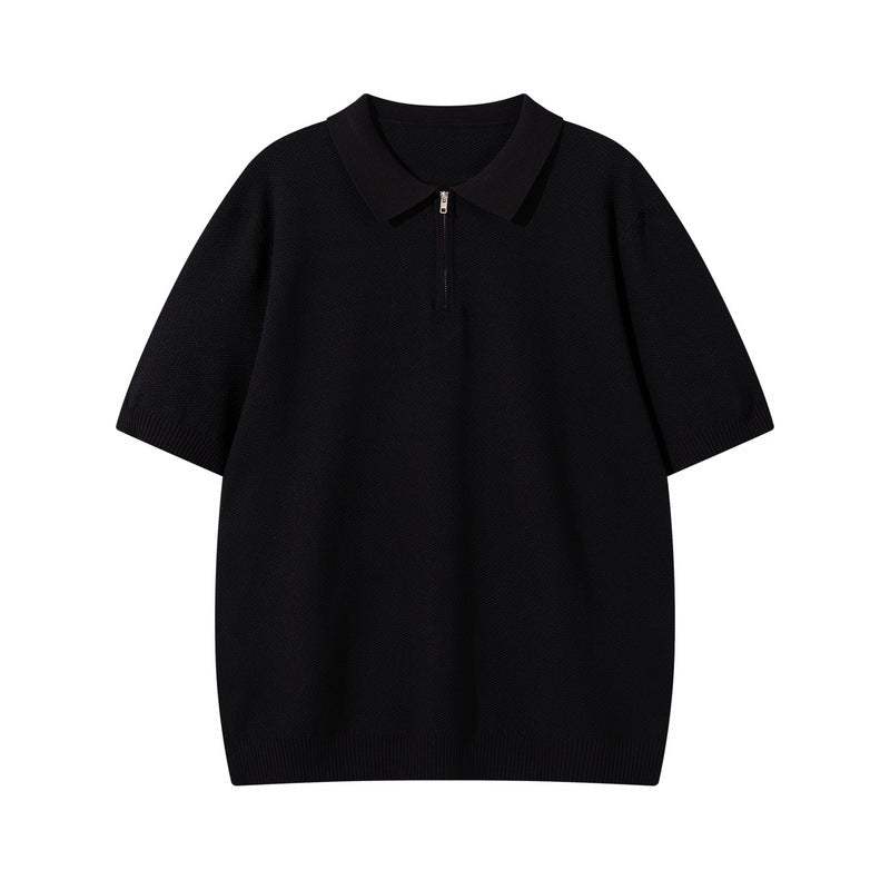 Mens Wear Textured Knitted Short-Sleeve Polo Shirt