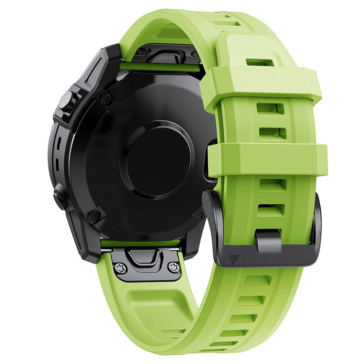 Green Silicone Quick-release Watch Strap with black watch face on a white background